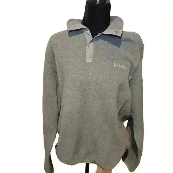 L.L. Bean Mens Gray Polartec Fleece Pullover Warm Layering Sweater L - Picture 2 of 13